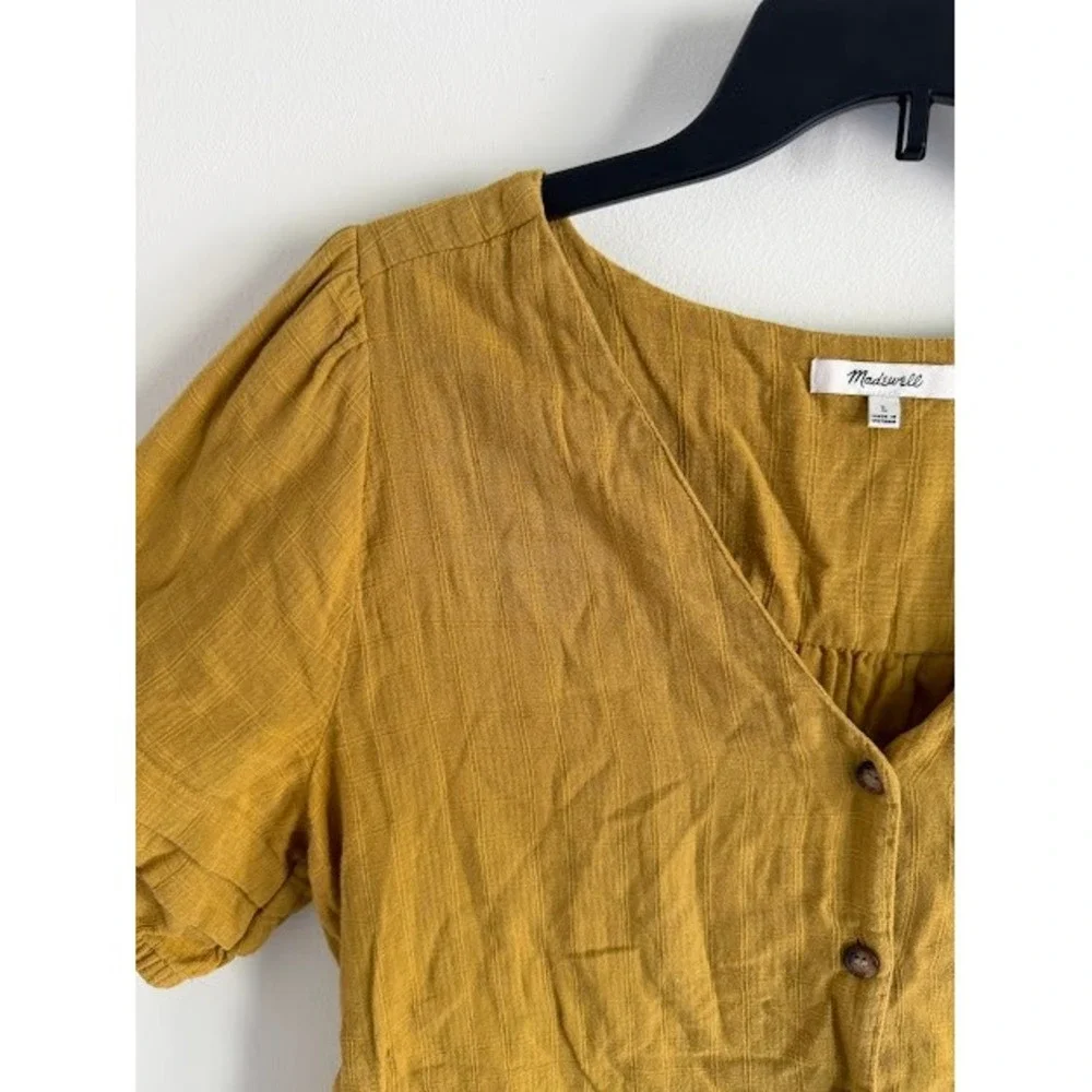 Boho Madewell Ruffle Sleeve Button Front Top Women Large Mustard Yellow